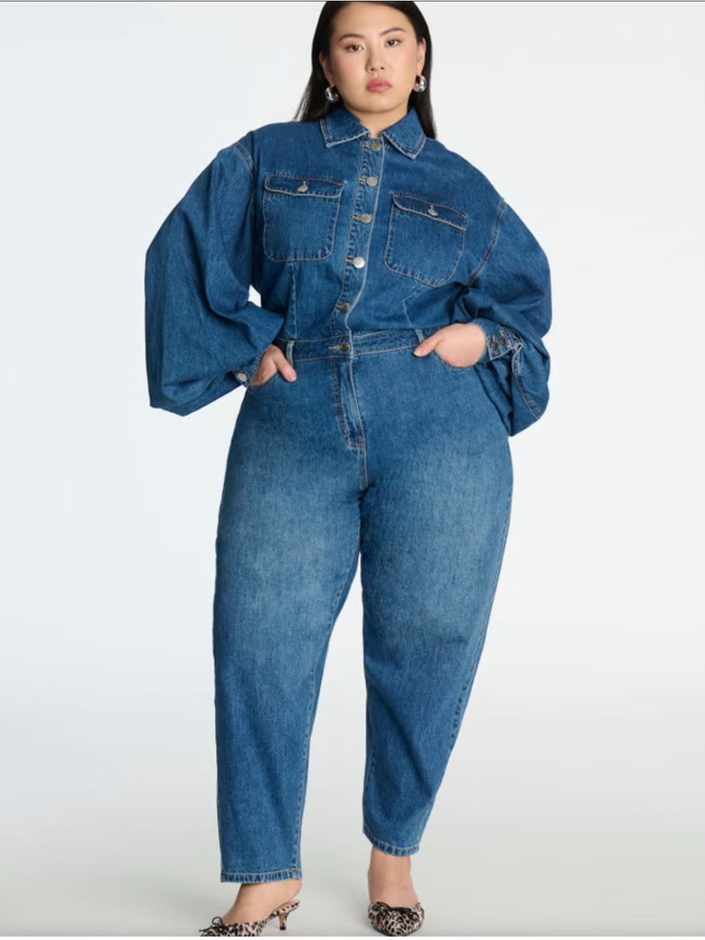 ELOQUII Barrel Leg Denim Jumpsuit